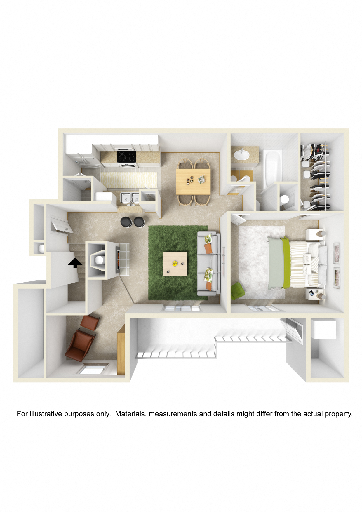 Floor plan for 1 bed, 1 bath, 855 sqft